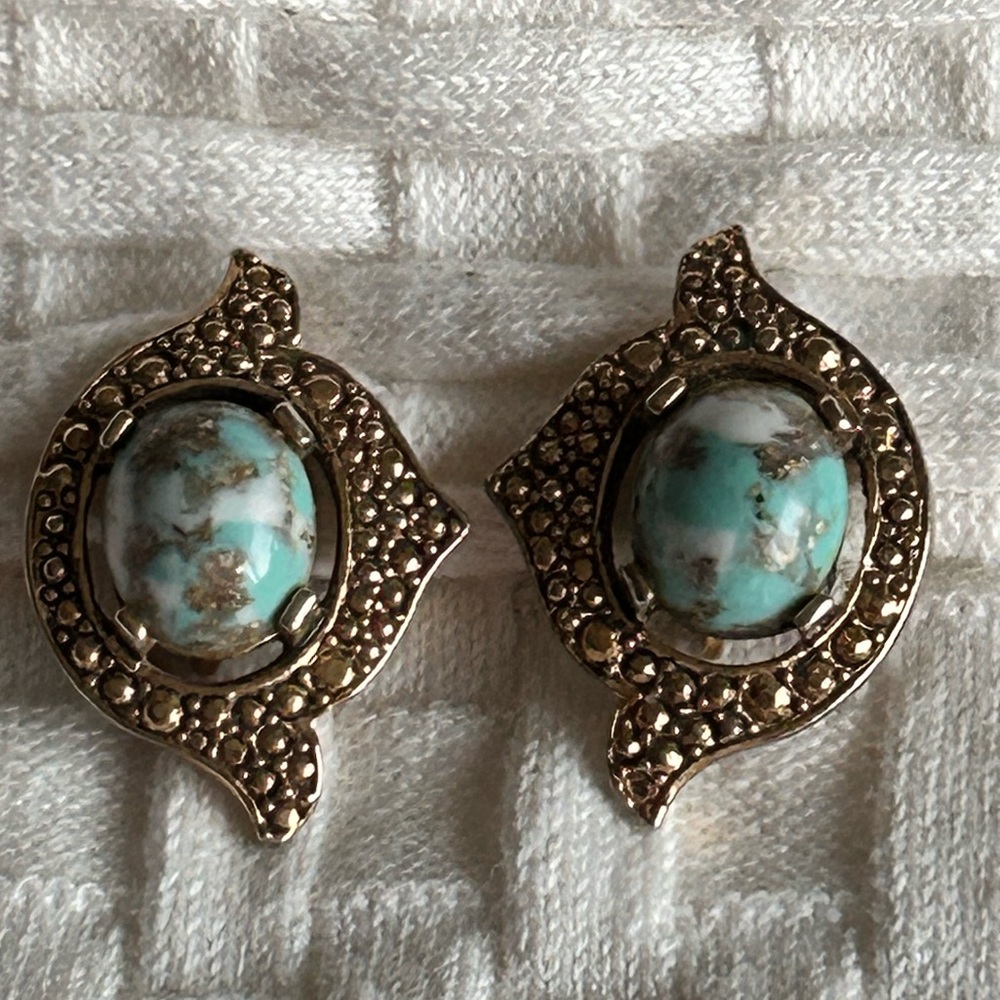 Sarah Coventry Rememberance Gold and  Faux Turquoise Clip on Earrings (1